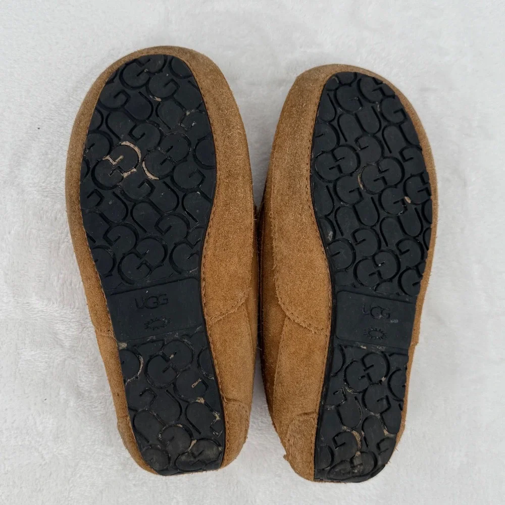 UGG Kids Ascot Suede Moccasin Slippers Chestnut Brown Sheepskin  Shoes Size 1